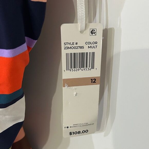 Anne Cole Ring Strap Multicolor Striped One Piece Swimsuit - Sz 12 NWT - Picture 11 of 11